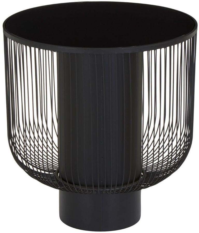 Trento End Table - Round - Black Glass with Wired Design