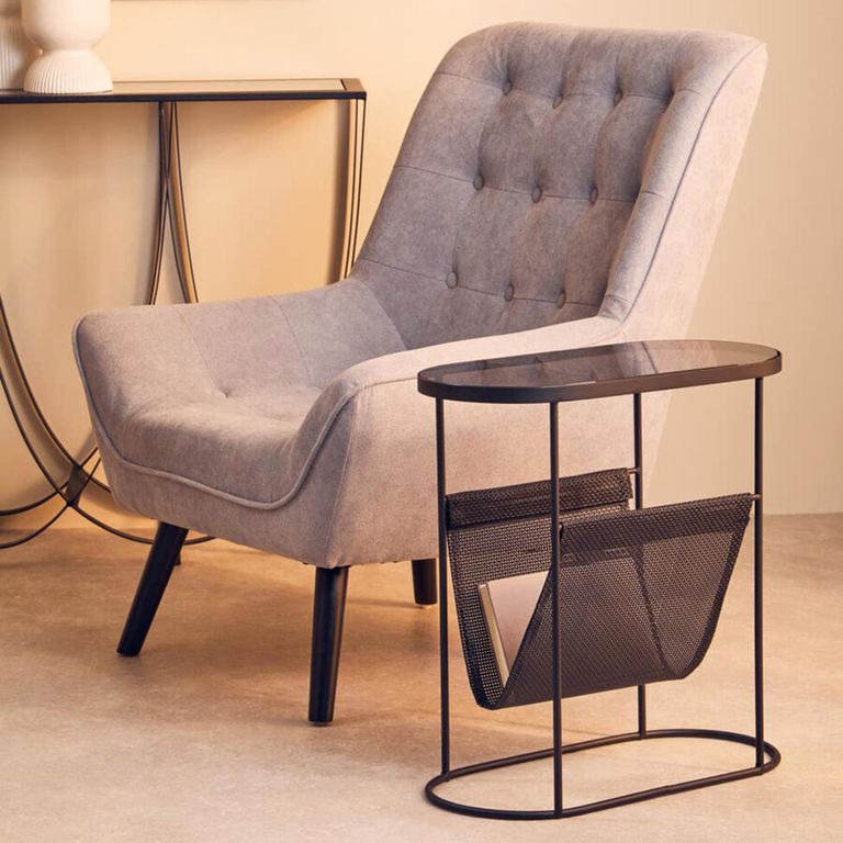 Trento Side Table - Glass Mesh with Black Metal Base