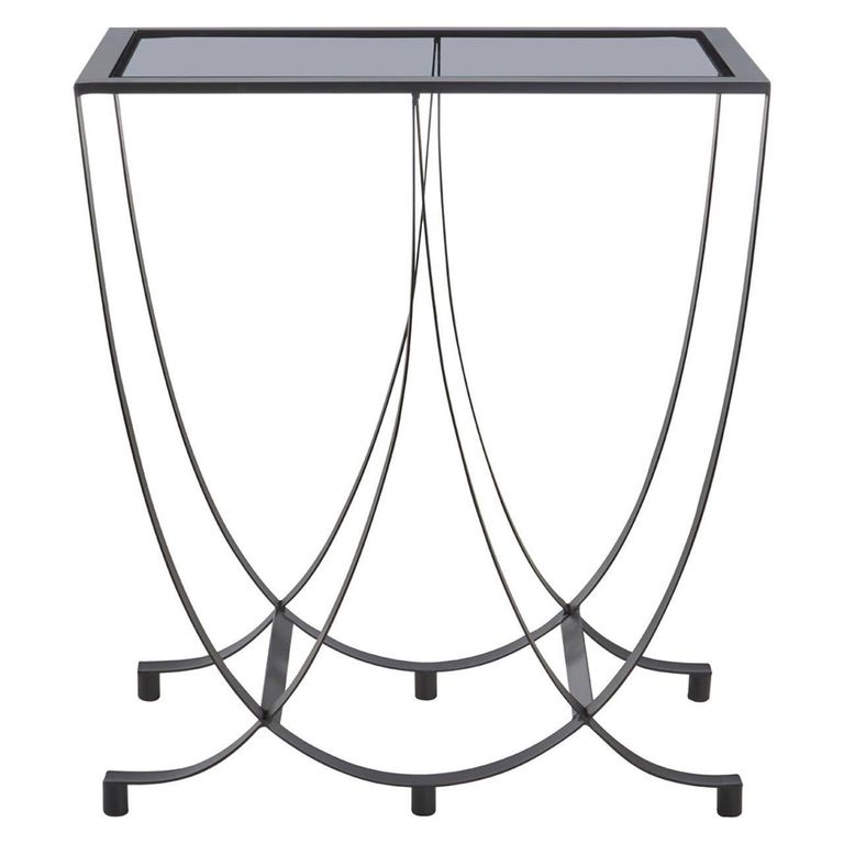Trento Side Table - Glass with Black Metal Base