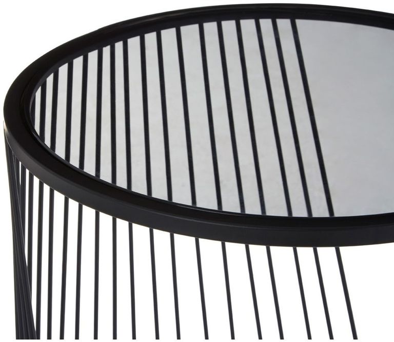 Trento Side Tables - Set of 2 - Glass Round with Black Metal Base