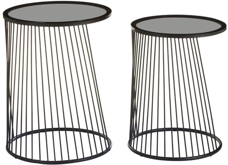 Trento Side Tables - Set of 2 - Glass Round with Black Metal Base