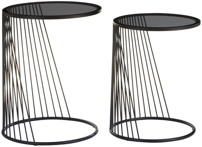 Trento Side Tables - Set of 2 - Glass Round with Black Metal Base
