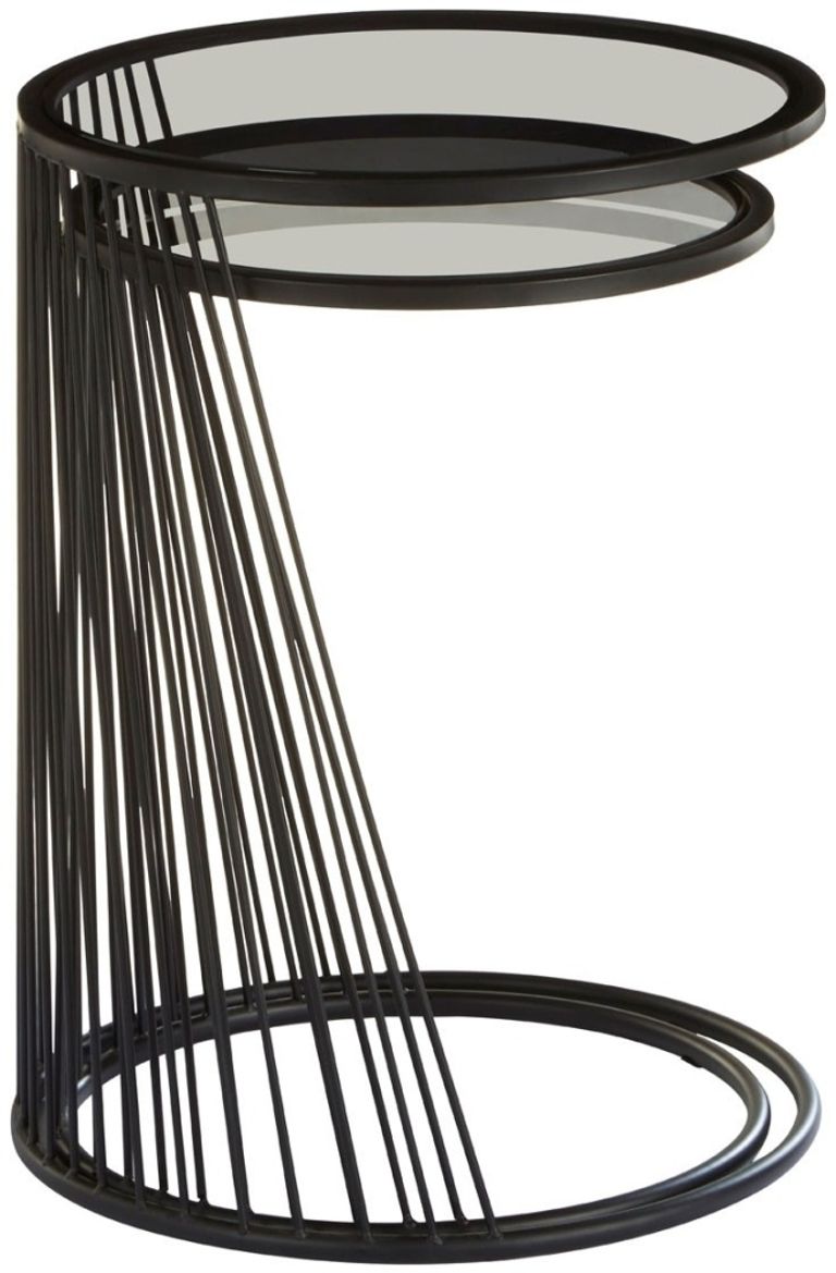 Trento Side Tables - Set of 2 - Glass Round with Black Metal Base