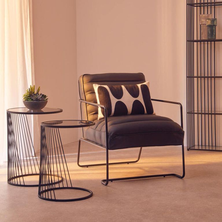 Trento Side Tables - Set of 2 - Glass Round with Black Metal Base