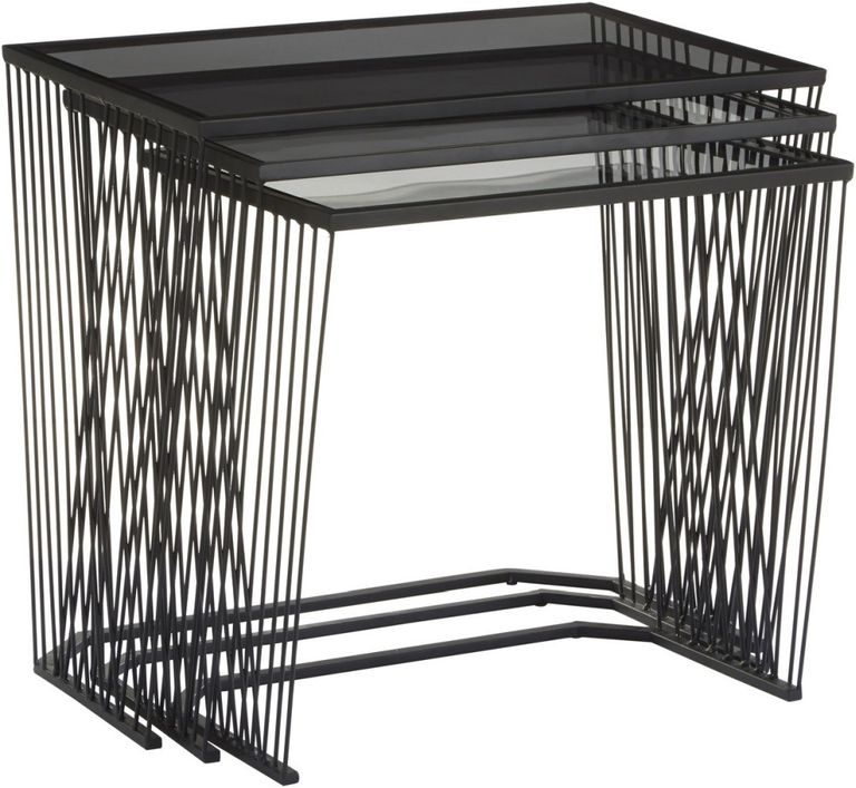 Trento Side Tables - Set of 3 - Glass with Black Metal Base