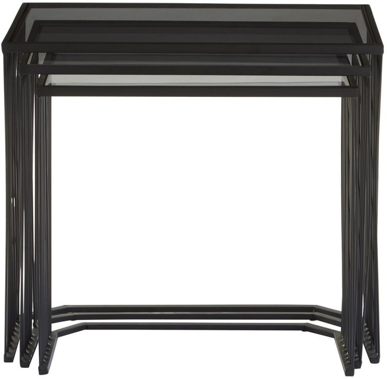 Trento Side Tables - Set of 3 - Glass with Black Metal Base