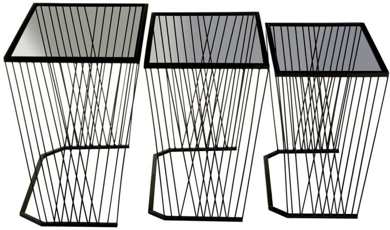 Trento Side Tables - Set of 3 - Glass with Black Metal Base