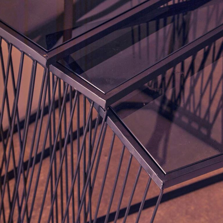 Trento Side Tables - Set of 3 - Glass with Black Metal Base