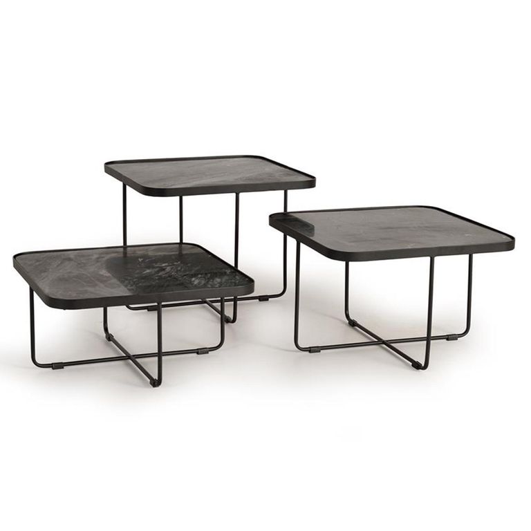 Ukwaheri End Table - Black Marble - Square - Set of 3