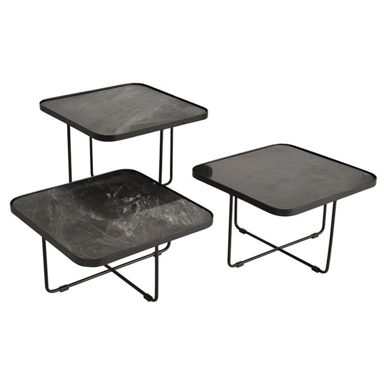 Ukwaheri End Table - Black Marble - Square - Set of 3