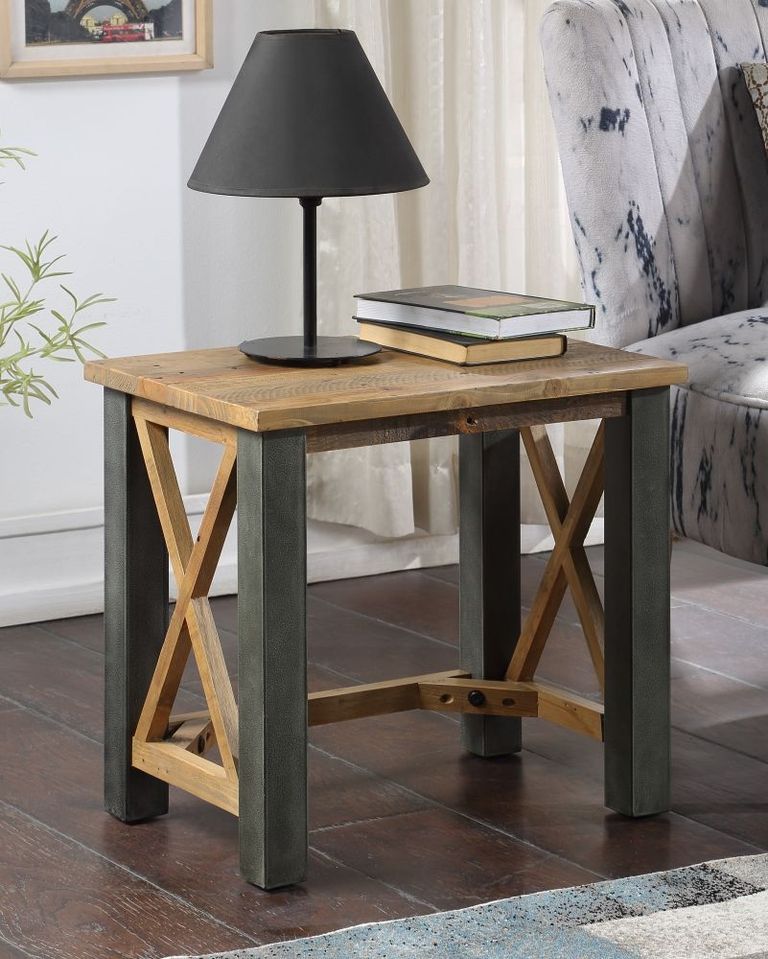 Urban Elegance Reclaimed Wood Side Lamp Table - Open Front