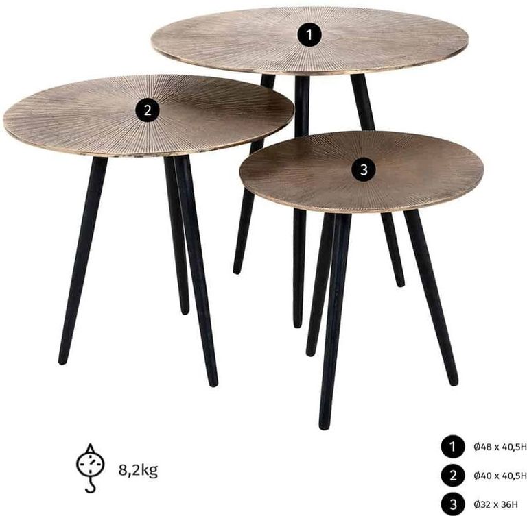Villisca Side Table - Set of 3 - Round - Champagne Gold and Black - Aluminium