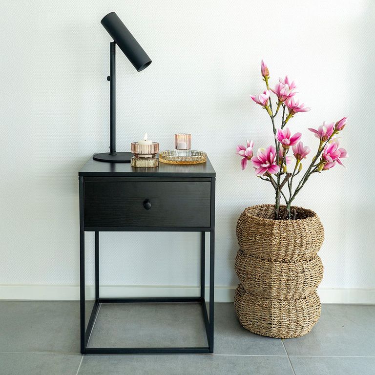 Vita 1 Drawer Side Table - Black Melamine