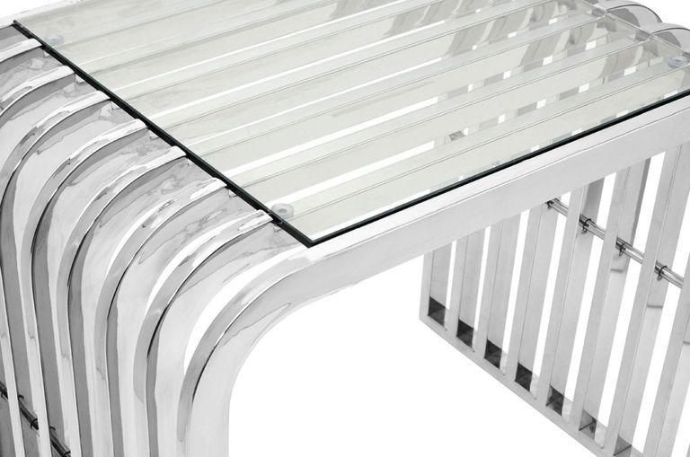 Vogue End Table - Glass and Chrome - Slatted Curved