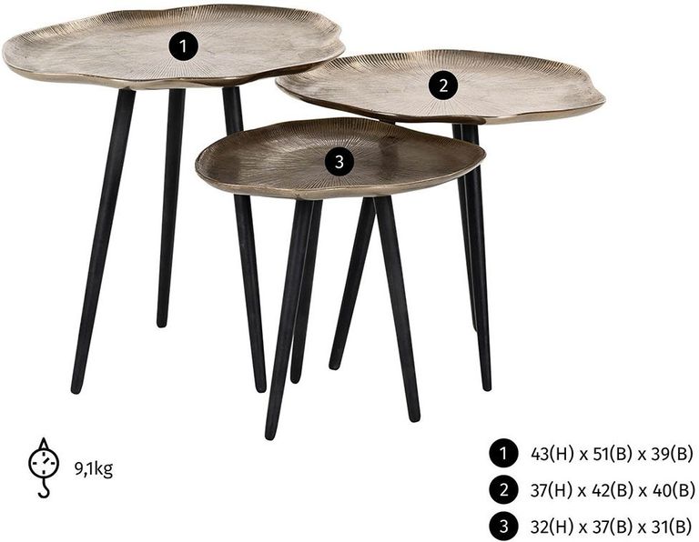 Volenta Side Table - Set of 3 - Abstract - Champagne Gold and Black - Aluminium