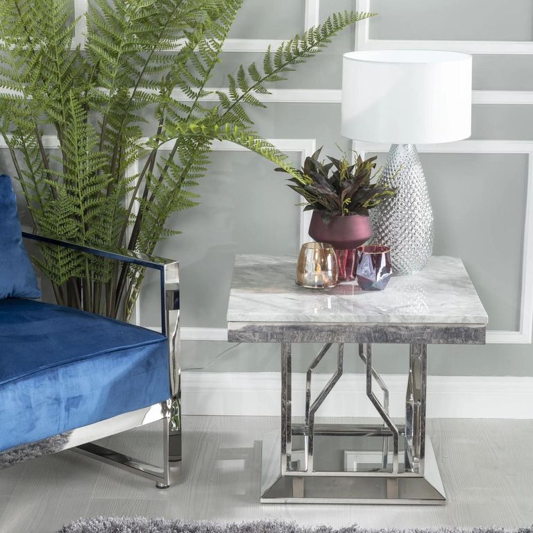 Vortex Grey Marble and Chrome Side Table