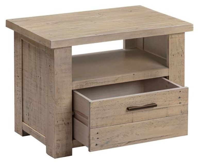 Washed Grey Reclaimed Pine 1 Drawer Lamp Table