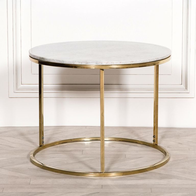 Side Table with Gold Frame - White Marble - Round