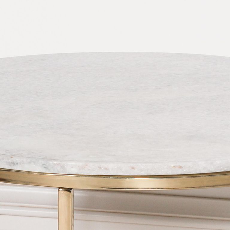 Side Table with Gold Frame - White Marble - Round