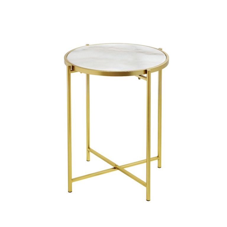 End Table - Round - White Marble and Gold Metal