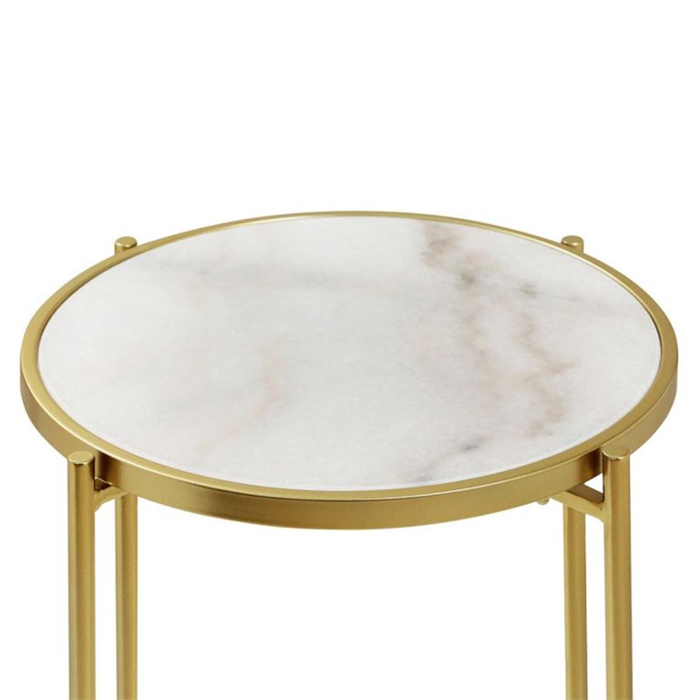 End Table - Round - White Marble and Gold Metal
