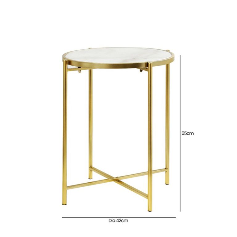 End Table - Round - White Marble and Gold Metal