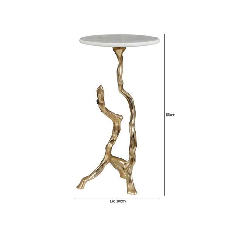 Side Table - Round - White Marble and Gold Metal