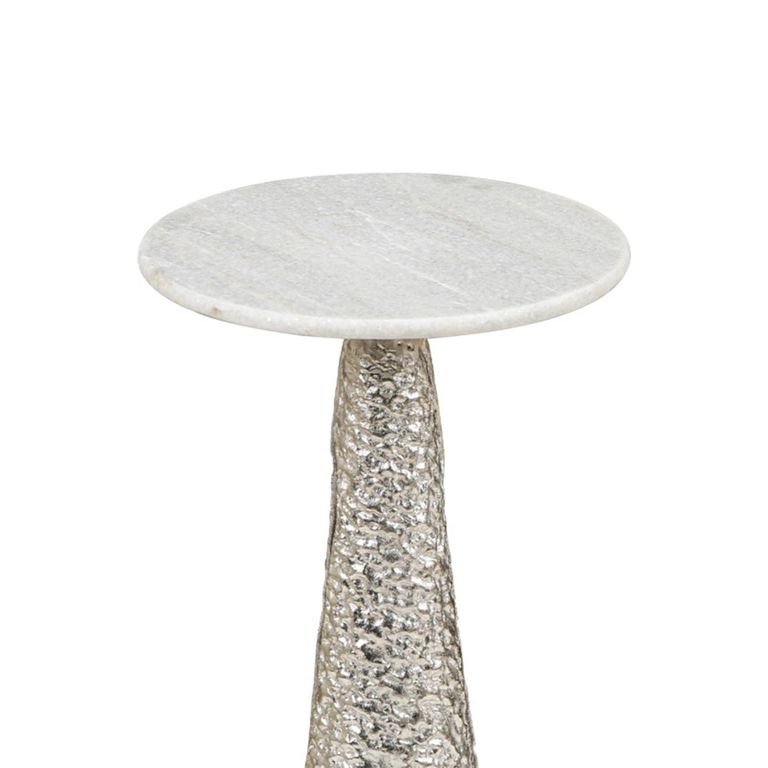 Side Table - Round - White Marble and Textured Nickel