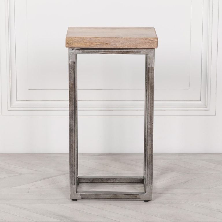 Mango Wood and Metal Log Store Side Table