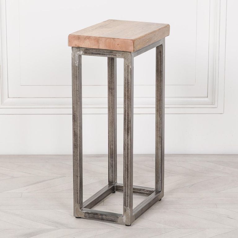 Mango Wood and Metal Log Store Side Table