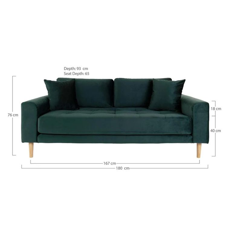 Lido Sofa - 2.5 Seater - Dark Green - Fabric