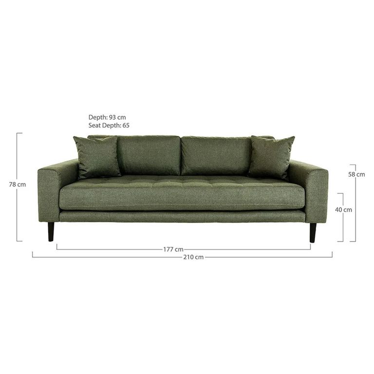 Lido Sofa - 3 Seater - Olive Green - Fabric