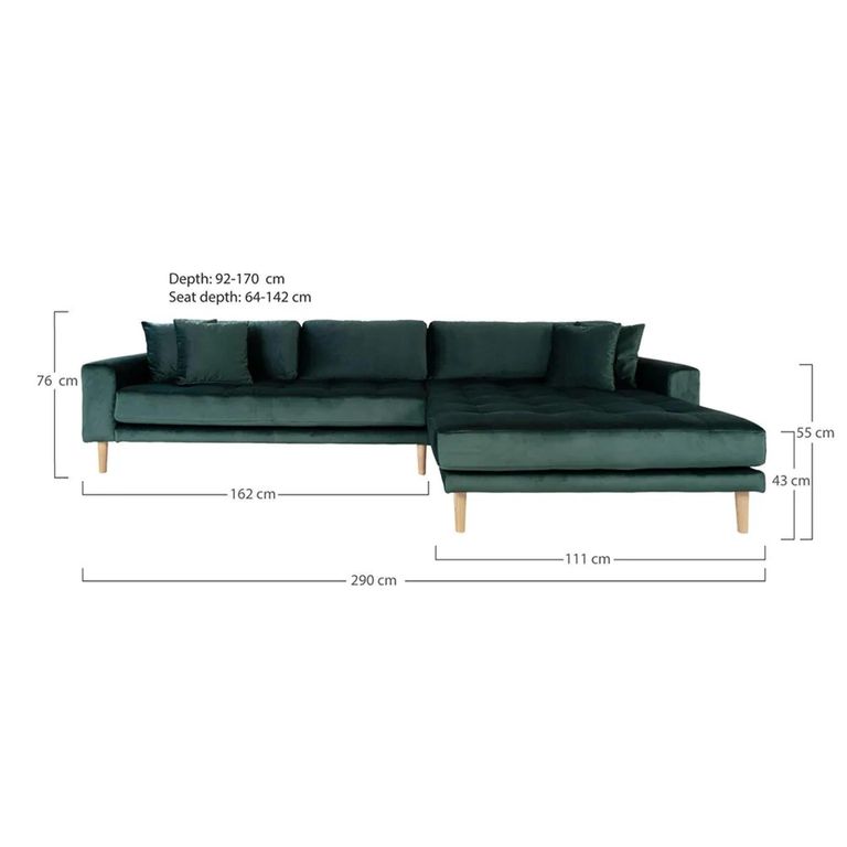 Lido Lounge Sofa - Dark Green - Fabric - Natural Legs - RHF