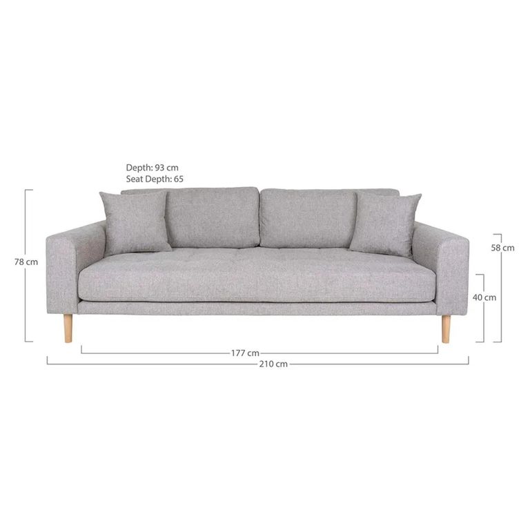 Lido Sofa - 3 Seater - Light Grey - Fabric