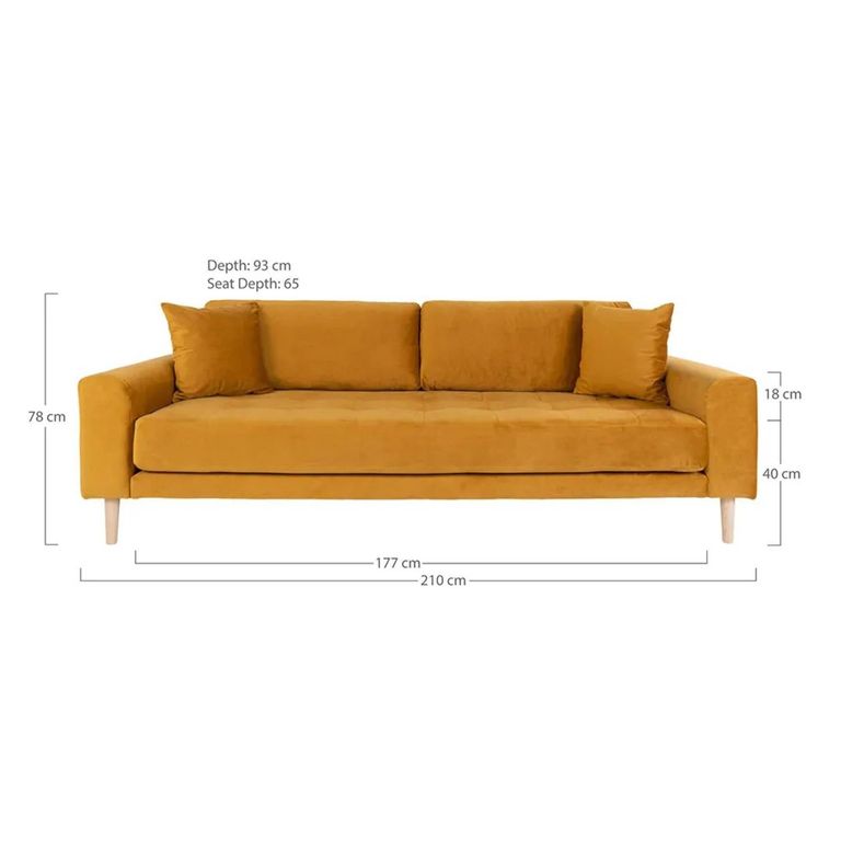 Lido Sofa - 3 Seater - Mustard - Fabric