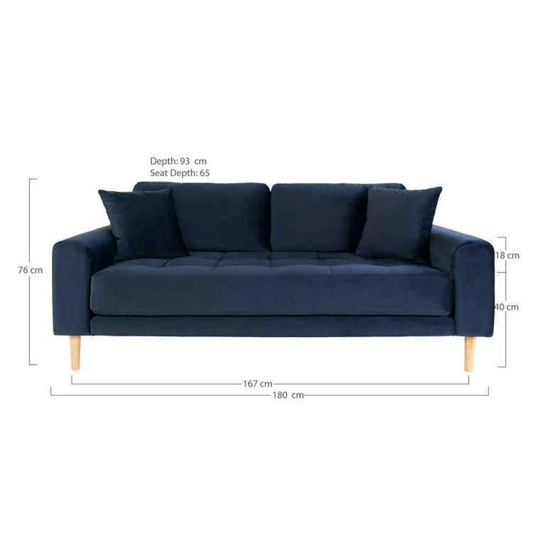 Lido Sofa - 2.5 Seater - Blue - Velvet Fabric
