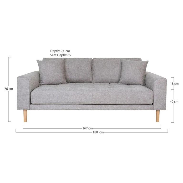 Lido Sofa - 2.5 Seater - Light Grey - Fabric