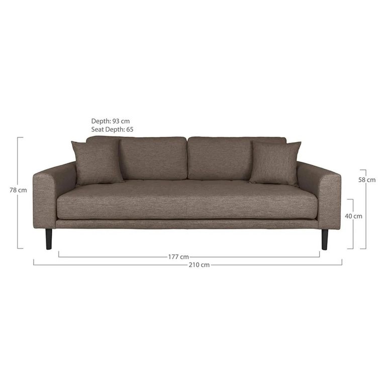 Lido Sofa - 3 Seater - Brown - Fabric