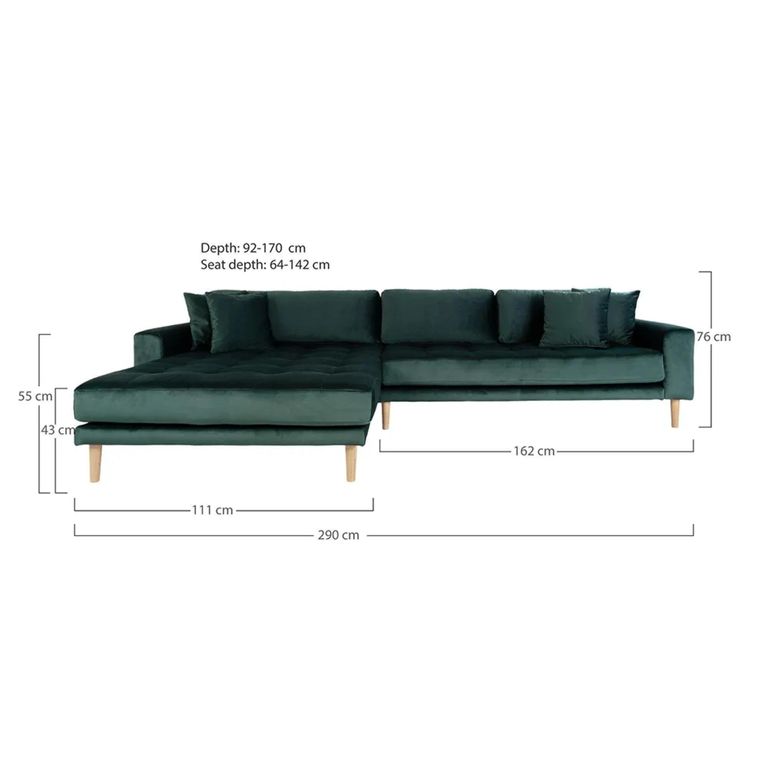 Lido Lounge Sofa - Dark Green - Fabric - Natural Legs - LHF