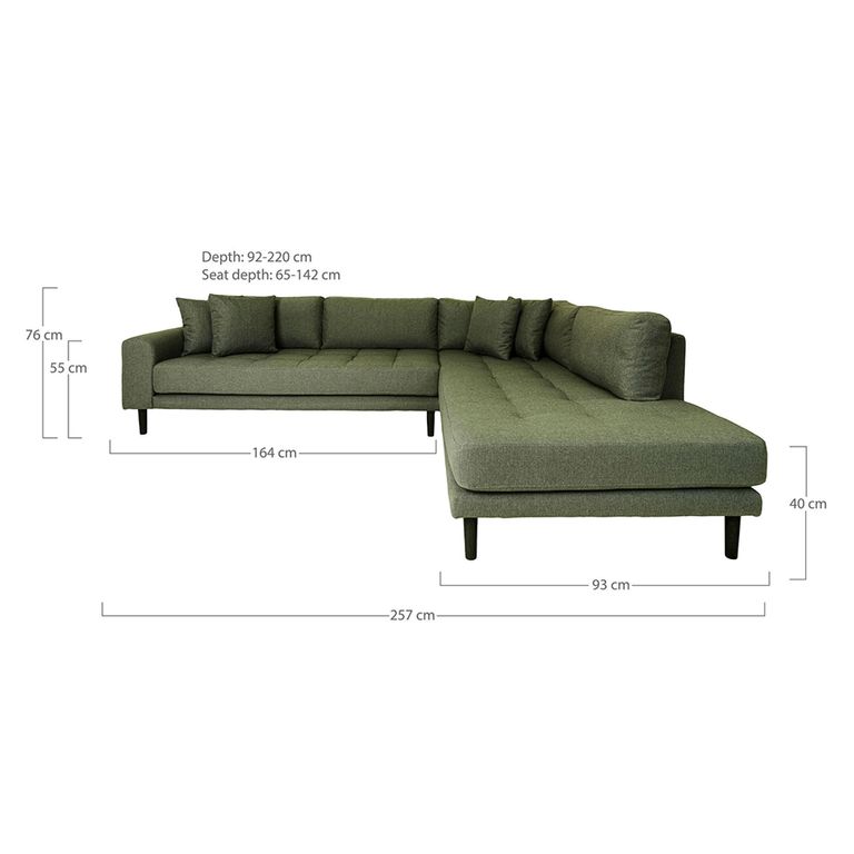Lido Corner Sofa - Open End - Olive Green - Fabric - Black Legs - RHF