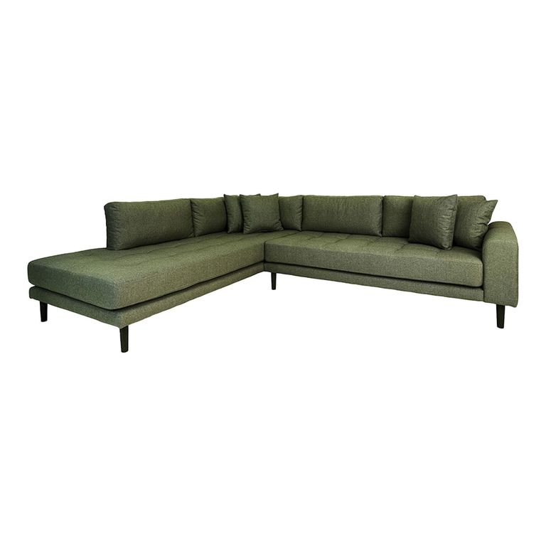 Lido Corner Sofa - Open End - Olive Green - Fabric - Black Legs - LHF