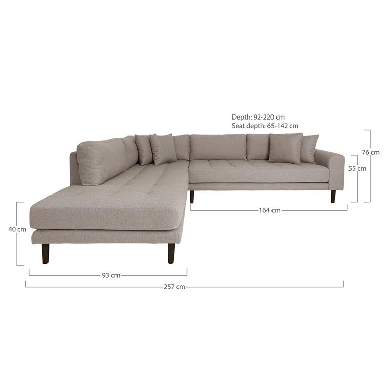 Lido Corner Sofa - Open End - Stone - Fabric - Black Legs - LHF