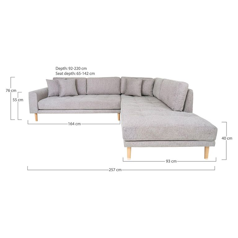 Lido Corner Sofa - Open End - Light Grey - Fabric - Natural Legs - RHF