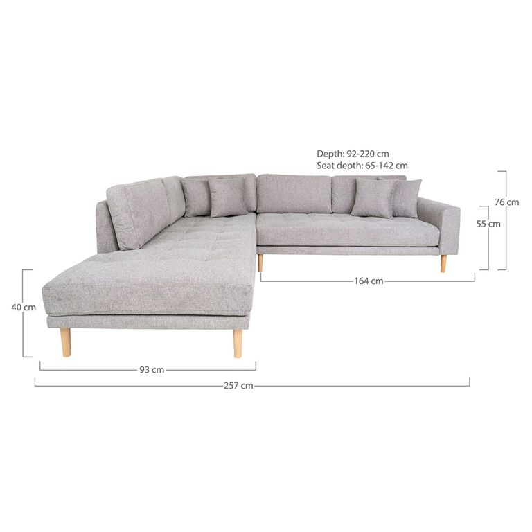 Lido Corner Sofa - Open End - Light Grey - Fabric - Natural Legs - LHF