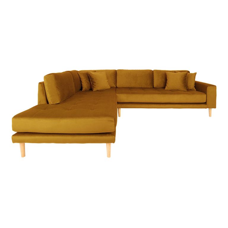 Lido Corner Sofa - Open End - Mustard Yellow - Fabric - Natural Legs - LHF