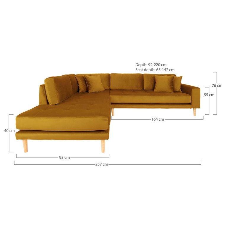 Lido Corner Sofa - Open End - Mustard Yellow - Fabric - Natural Legs - LHF