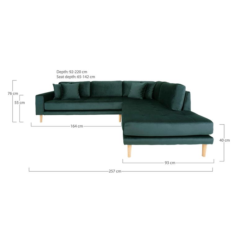 Lido Corner Sofa - Open End - Green - Fabric - Natural Legs - RHF