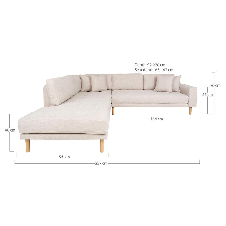 Lido Corner Sofa - Open End - Sand - Fabric - Natural Legs - LHF