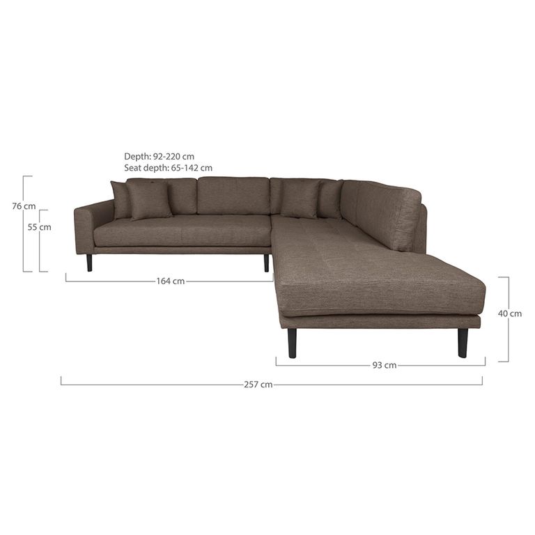 Lido Corner Sofa - Open End - Brown - Fabric - Black Legs - RHF