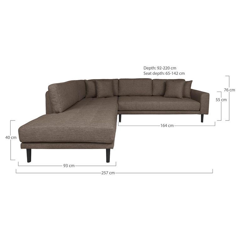 Lido Corner Sofa - Open End - Brown - Fabric - Black Legs - LHF